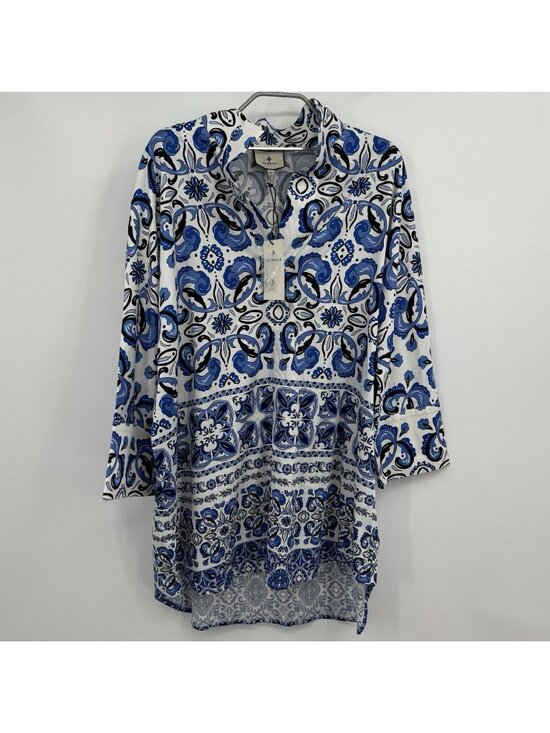 Tuckernuck Tops - Tuckernuck Blue Majolica Tile Willow Tunic Blouse size XL Oversized Cotton Top *